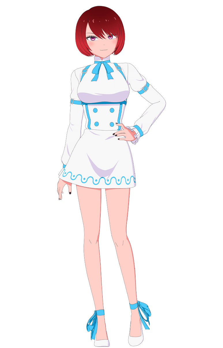 1girl, anime_coloring, arm_belt, belt, black_nails, blue_belt, blue_ribbon, blush