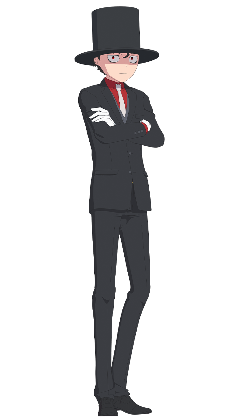 1boy, anime_coloring, black_hat, black_jacket, black_pants, black_shoes, black_suit, bocchan_(shinigami_bocchan_to_kuro_maid)