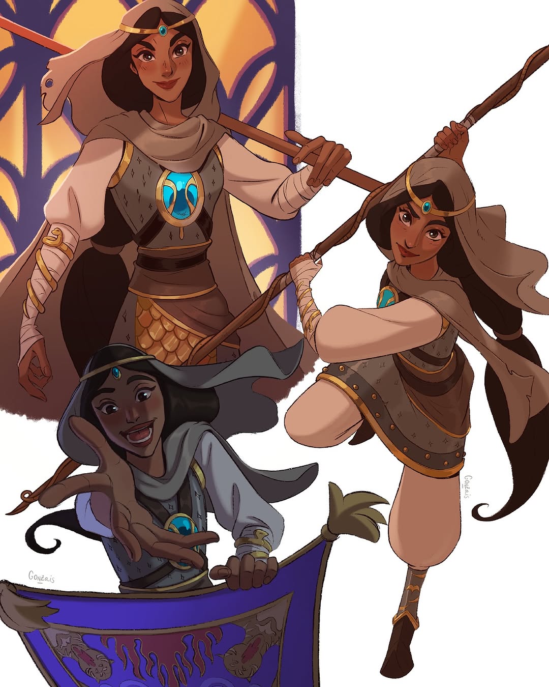 1girl, aladdin_(disney), aladdin_(movie), alternate_costume, artist_name, brown_eyes, brown_hair, dark-skinned_female