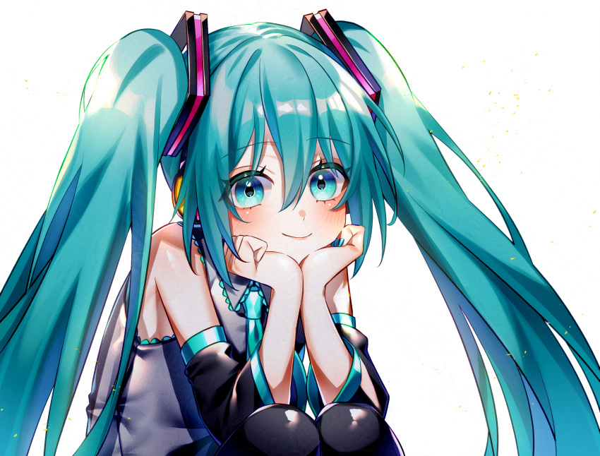 1girl, aqua_eyes, aqua_hair, blush, closed_mouth, commentary, dated_commentary, detached_sleeves
