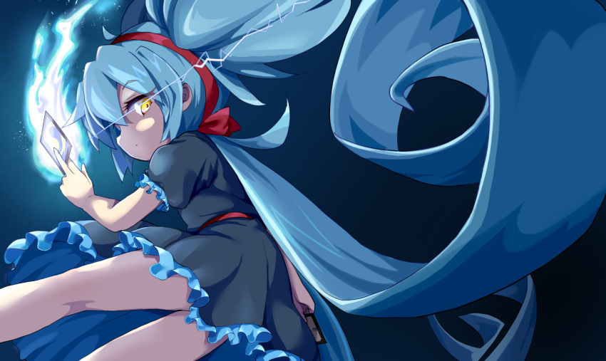 1girl, aqua_hair, card, dress, duel_masters, frilled_dress, frills, fua_yuu_(duel_masters)
