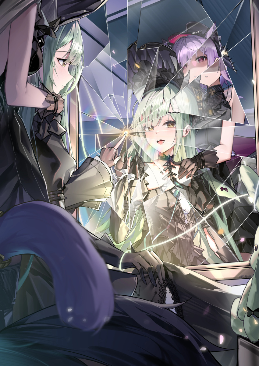 2girls, :d, absurdres, bang_dream!, bang_dream!_it's_mygo!!!!!, bare_shoulders, black_dress, black_gloves