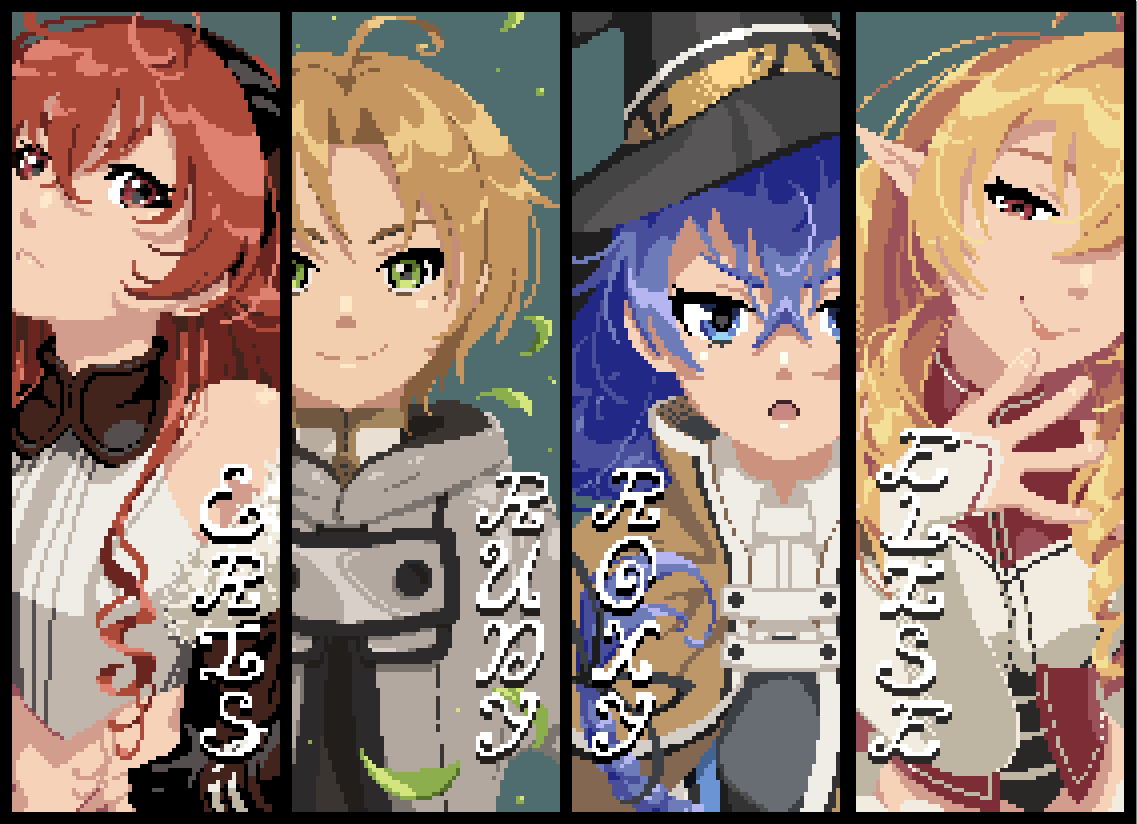 1boy, 3girls, ahoge, blonde_hair, blue_hair, brown_hair, elf, elinalise_dragonroad