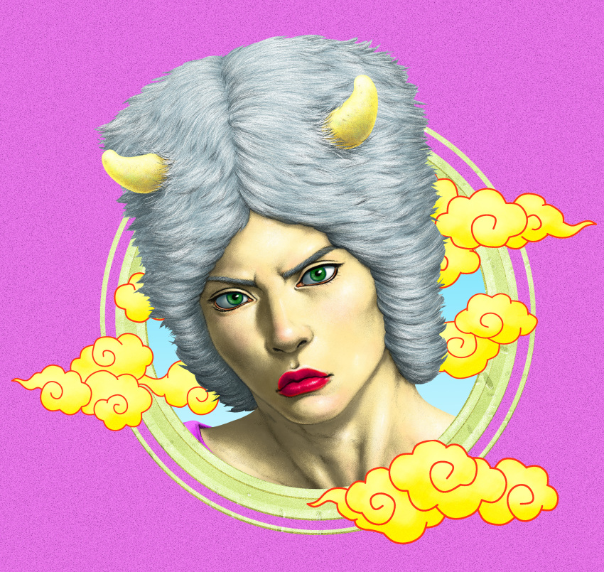 1boy, absurdres, bishounen, circle, clouds, commentary_request, fur_hat, green_eyes
