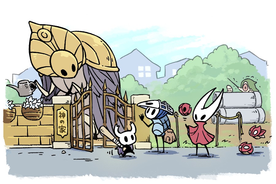 arthropod_boy, arthropod_girl, baseball_bat, baseball_mitt, catcher's_mask, cloak, commentary_request, flower