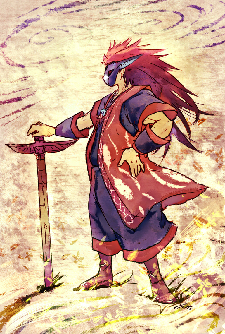 ginnan, long_hair, mask, okami, oki, ookami_(game), red_hair, redhead