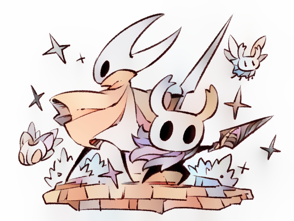 arthropod_boy, arthropod_girl, cloak, flying, fuifui, grey_cloak, holding, holding_weapon