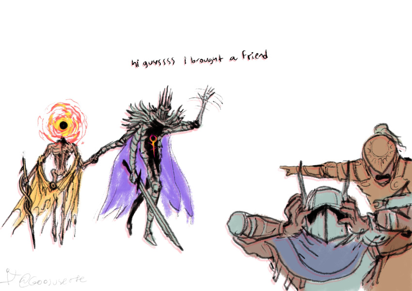 4boys, absurdres, arm_up, armor, blue_scarf, breastplate, brown_gloves, cape
