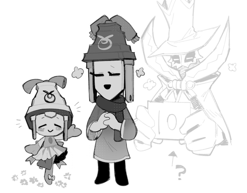 ?, alternate_costume, arrow_(symbol), closed_eyes, connie_(mario), cozette_(mario), d2k_(812404562), greyscale