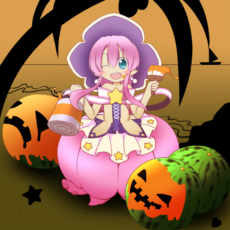 1girl, 5k_hanasaki, blush_stickers, can, dress, earrings, emil_chronicle_online, food