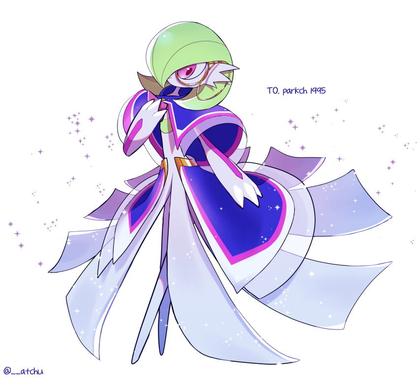 absurdres, artist_name, bob_cut, capelet, dress, etchyu, gardevoir, gardevoir_(sacred)