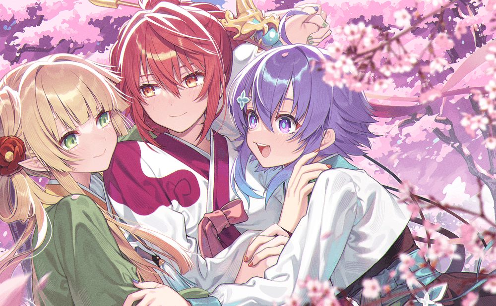 3girls, arme_glenstid, blonde_hair, blue_eyes, blue_hair, elesis_sieghart, grand_chase, green_eyes