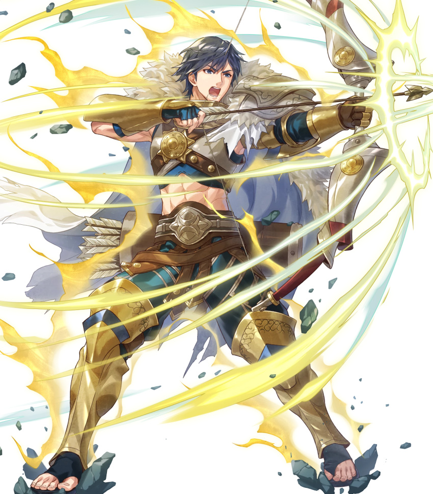 1boy, abs, attack, aura, basilio_(fire_emblem), basilio_(fire_emblem)_(cosplay), blue_eyes, blue_hair