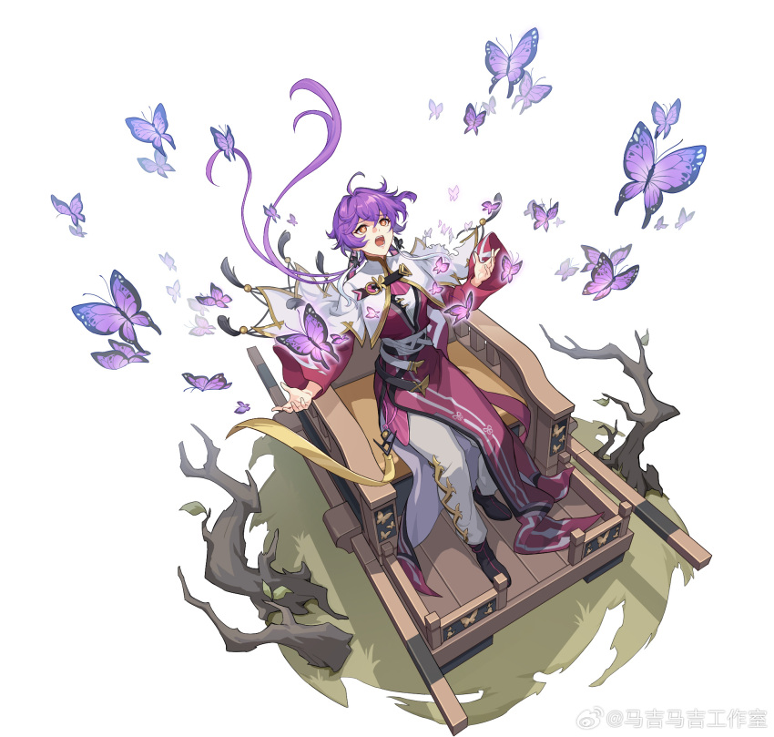 1girl, alternate_costume, antenna_hair, bare_tree, belt, black_shoes, breasts, bug