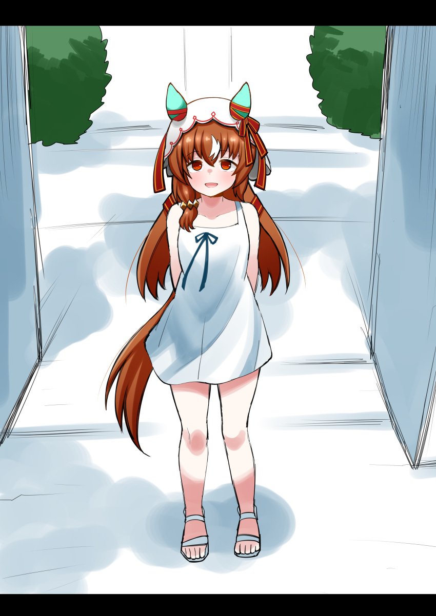 1girl, absurdres, alternate_costume, animal_ears, aramori_susumu, arms_behind_back, blush, breasts