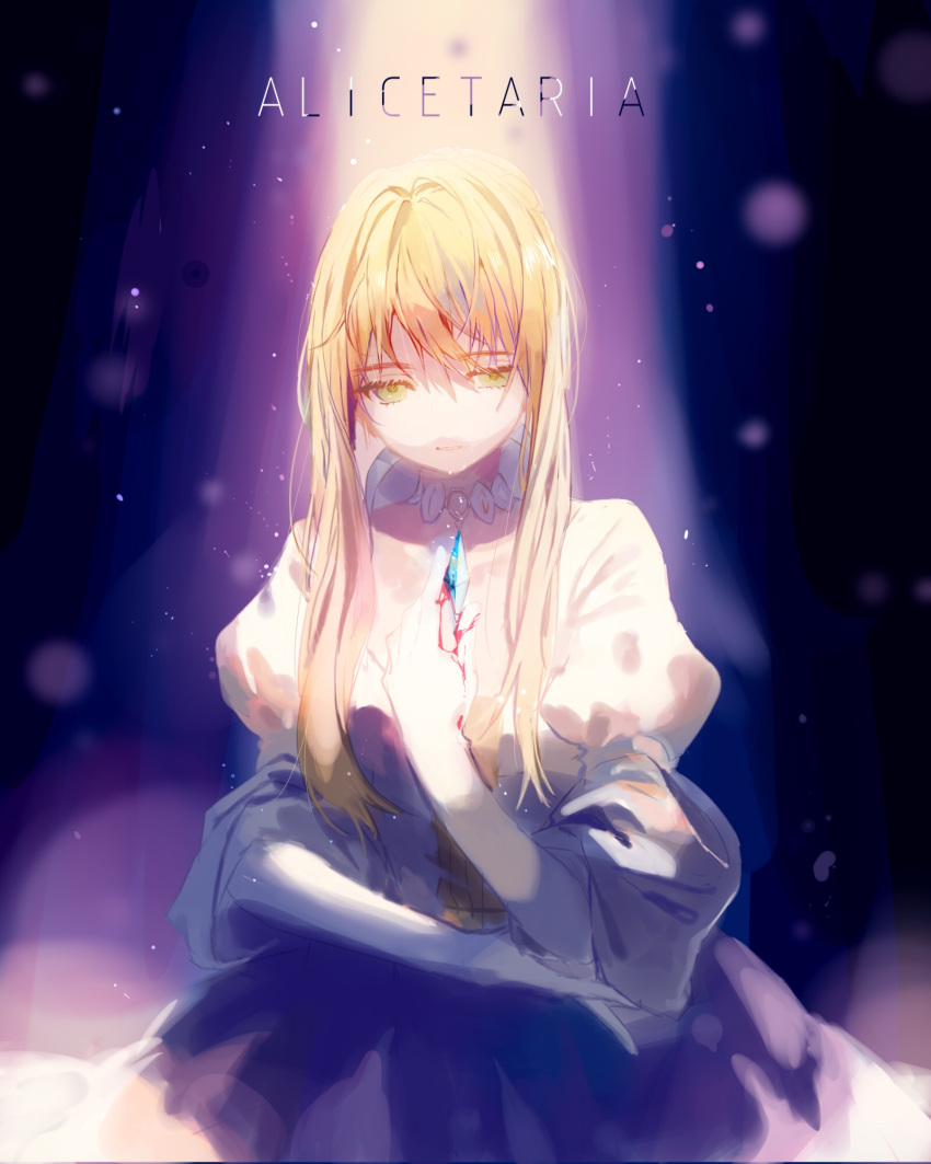 1girl, alicetaria, bleeding, blood, ciloranko, dress, green_eyes, highres