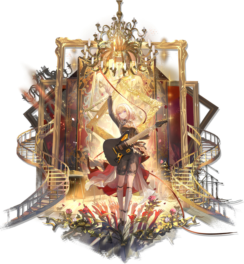 1girl, 7-string_guitar, absurdres, arknights, arm_up, bang_dream!, bang_dream!_it's_mygo!!!!!, black_dress