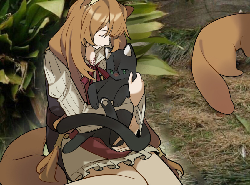 1girl, 2others, animal, animal_ear_fluff, animal_ears, animal_hands, animalization, belt