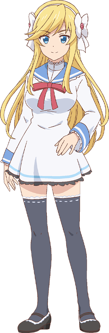 1girl, anime_coloring, black_shoes, black_thighhighs, blonde_hair, blue_eyes, blue_sailor_collar, bow