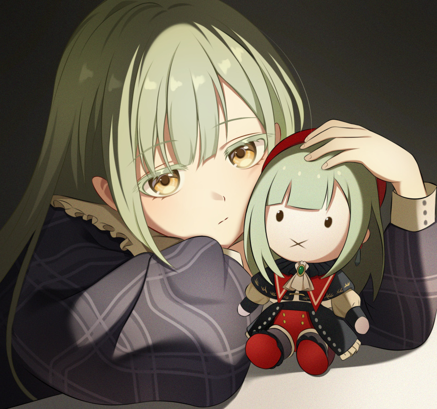 1girl, bang_dream!, bang_dream!_it's_mygo!!!!!, blue_dress, character_doll, chijiandeyusang, closed_mouth, commentary