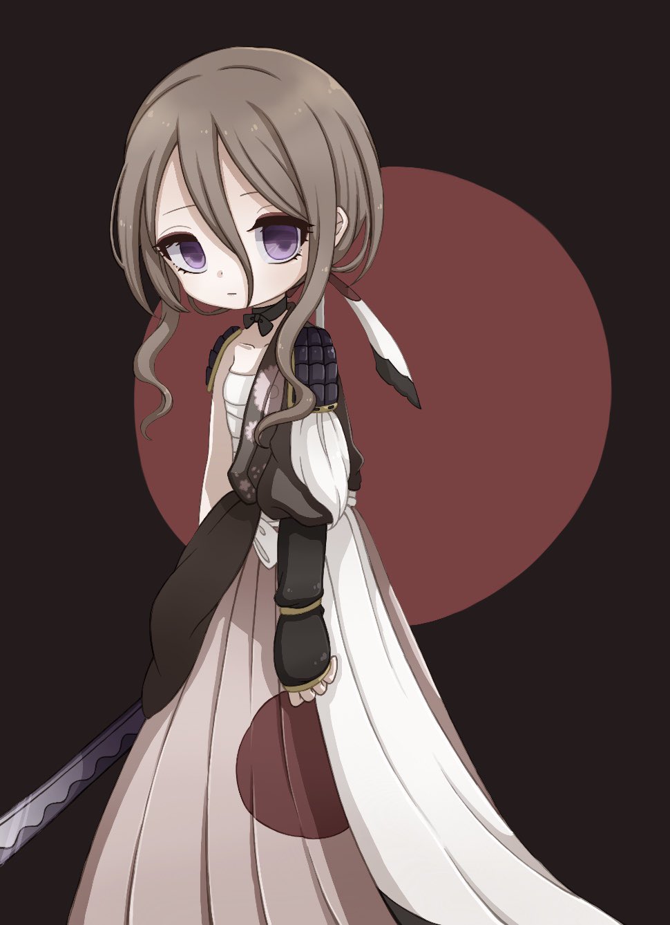 1girl, akane_(mahoiku), arm_armor, armor, closed_mouth, grey_hair, highres, holding