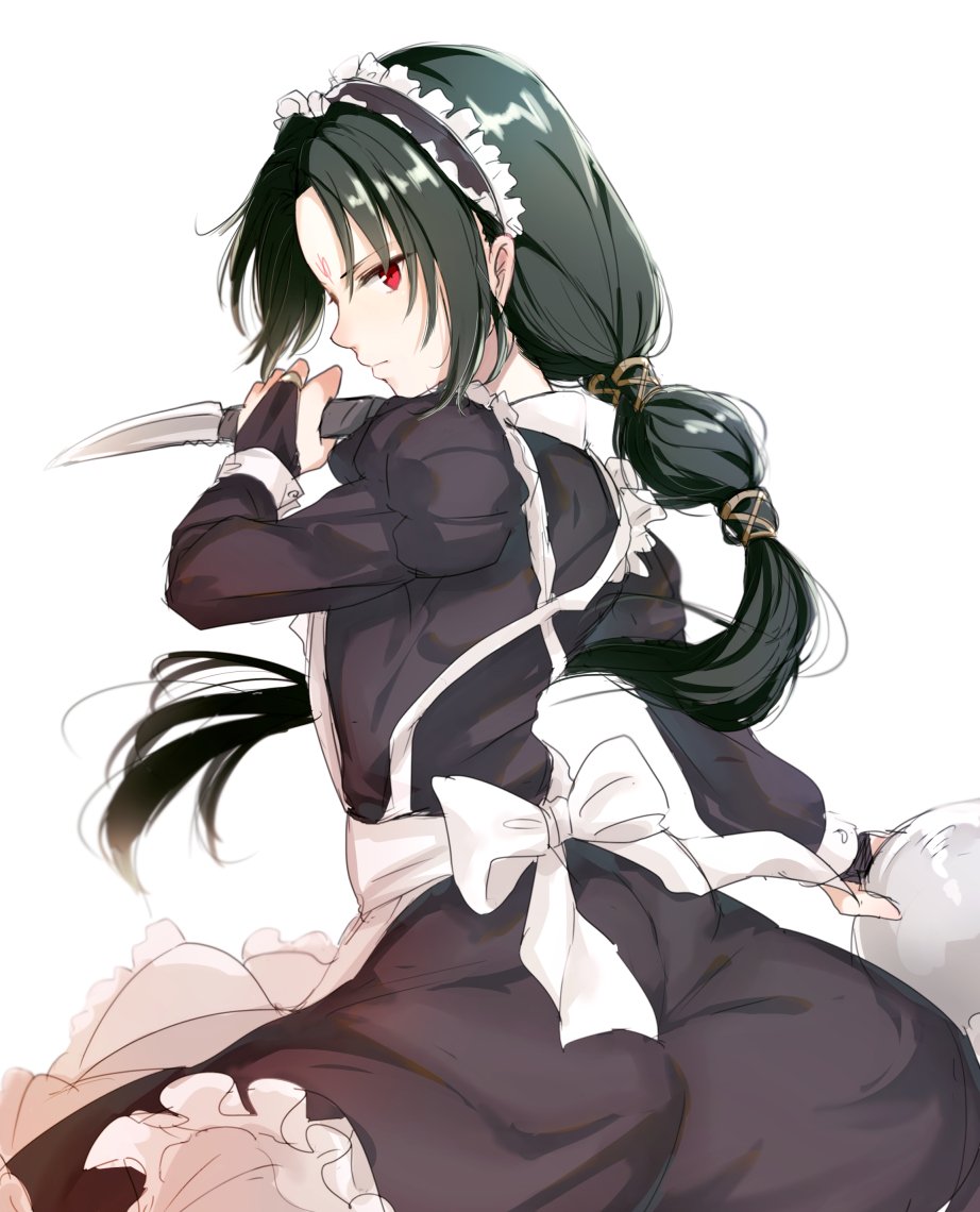 1boy, apron, bridal_gauntlets, commentary_request, crossdressing, crossdressing_(mtf), facial_mark, fire_emblem