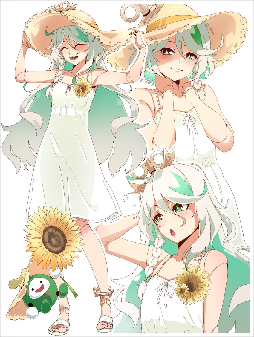 1girl, alternate_costume, alternate_hairstyle, arms_up, cecilia_immergreen, closed_eyes, closed_mouth, commentary