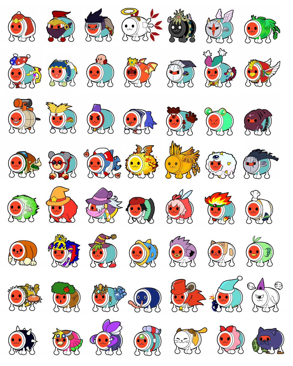 :3, adeleine, adeleine_(cosplay), animal_ears, apple, beret, black_hair, blonde_hair, bomb, bow, cape, cat_ears, character_request, chef_hat, chef_kawasaki, chef_kawasaki_(cosplay), chuchu_(kirby), chuchu_(kirby)_(cosplay), coo_(kirby), coo_(kirby)_(cosplay), cosplay, crown, dark_meta_knight, dark_meta_knight_(cosplay), daroach, daroach_(cosplay), drawcia, drawcia_(cosplay), explosive, fake_animal_ears, food, fruit, gobbler_(kirby), gobbler_(kirby)_(cosplay), goggles, green_hair, hair_over_one_eye, halo, hat, highres, hoshikuzu_stella, kine_(kirby), kine_(kirby)_(cosplay), king_dedede, king_dedede_(cosplay), kirby, kirby's_dream_land_3, kirby:_canvas_curse, kirby:_squeak_squad, kirby_(series), kirby_64, kracko, kracko_(cosplay), magolor, magolor_(cosplay), marx_(kirby), marx_(kirby)_(cosplay), marx_(true_form)_(kirby), marx_(true_form)_(kirby)_(cosplay), marx_soul, marx_soul_(cosplay), meta_knight, meta_knight_(cosplay), mouse_ears, nago_(kirby), nago_(kirby)_(cosplay), pink_hair, pitch_(kirby), pitch_(kirby)_(cosplay), red_bow, red_cape, ribbon_(kirby), ribbon_(kirby)_(cosplay), rick_(kirby), rick_(kirby)_(cosplay), sailor_collar, sharp_teeth, sunglasses, swim_ring, taiko_no_tatsujin, teeth, tongue, tongue_out, wada_don, whispy_woods, whispy_woods_(cosplay), wings, witch_hat, zero_two_(kirby), zero_two_(kirby)_(cosplay)