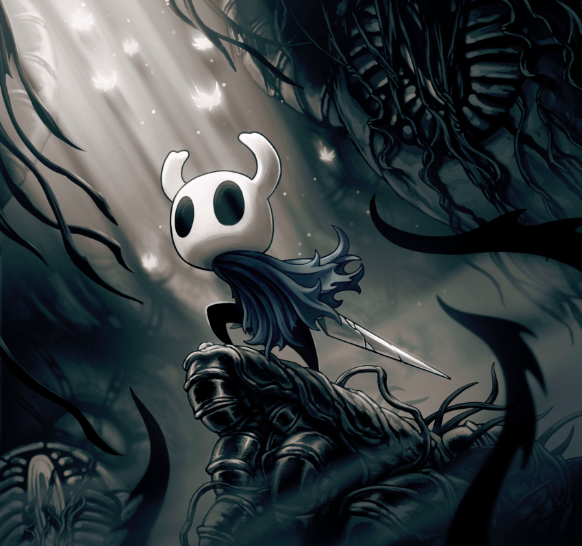 1other, ari_gibson, arm_at_side, black_skin, bug, cave_interior, chitin, cloak