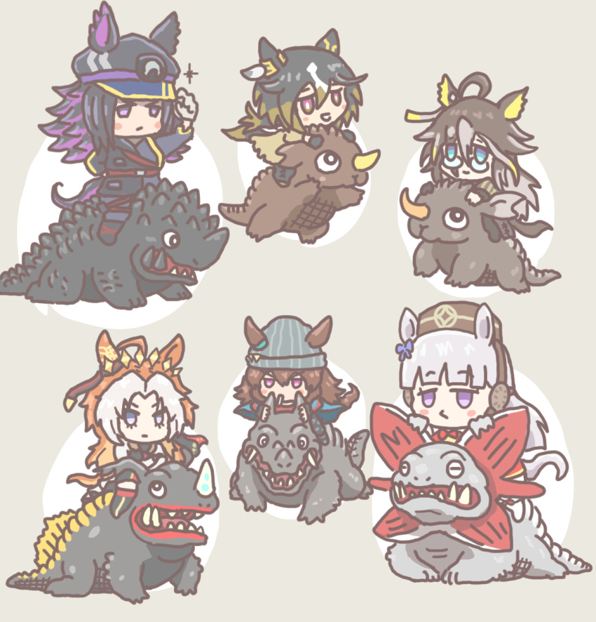 animal_ears, baragon_(godzilla), beanie, black_hair, brown_hair, dream_journey_(reminder_of_dreamland)_(umamusume), dream_journey_(umamusume), fenomeno_(black_flames_of_the_righteous_spirit)_(umamusume)