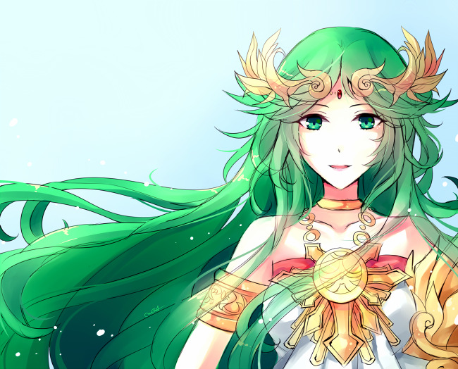 1girl, blue_background, camiruchi, chain, circlet, collarbone, floating_hair, gold_chain