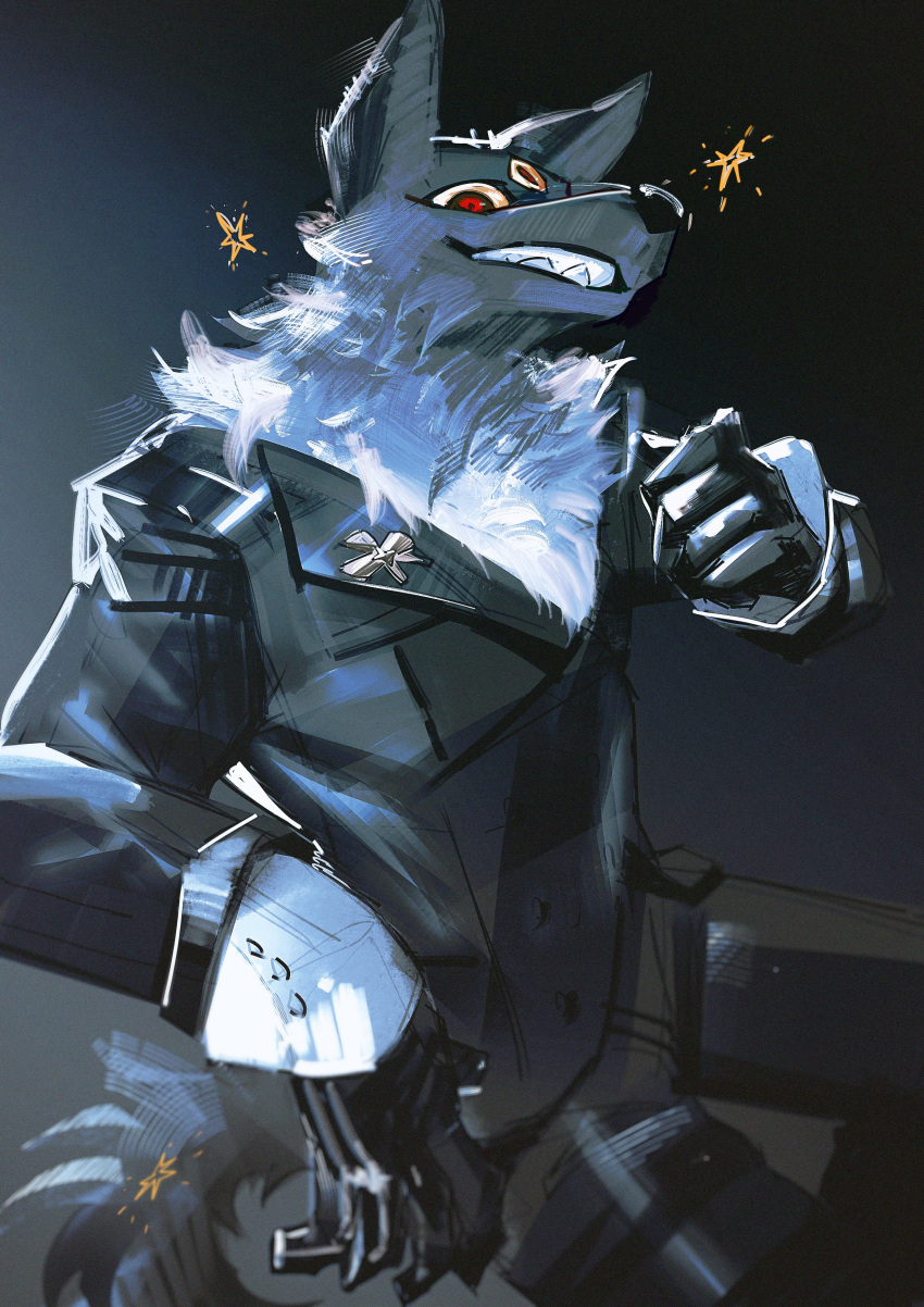 absurdres, animal_ears, animal_request, arknights, black_coat, black_pants, character_request, chinese_commentary