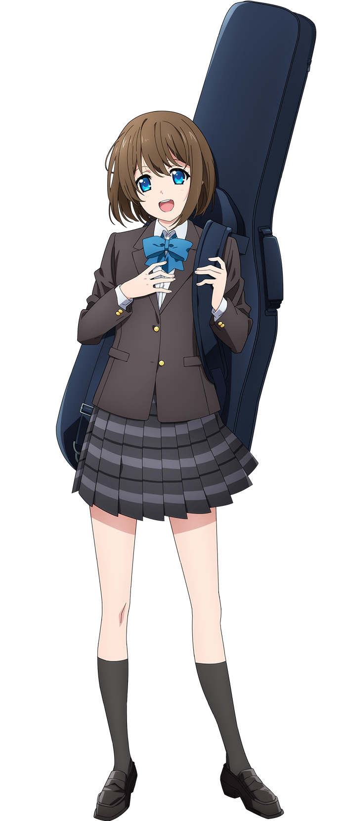 1girl, :d, anime_coloring, arakaki_issei, black_shoes, blazer, blue_bow, blue_eyes