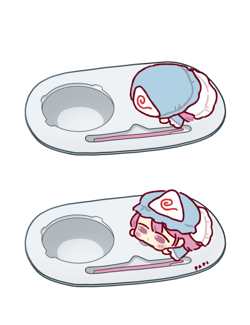 1girl, absurdres, aqua_hat, chibi, chibi_only, chopsticks, hat, highres