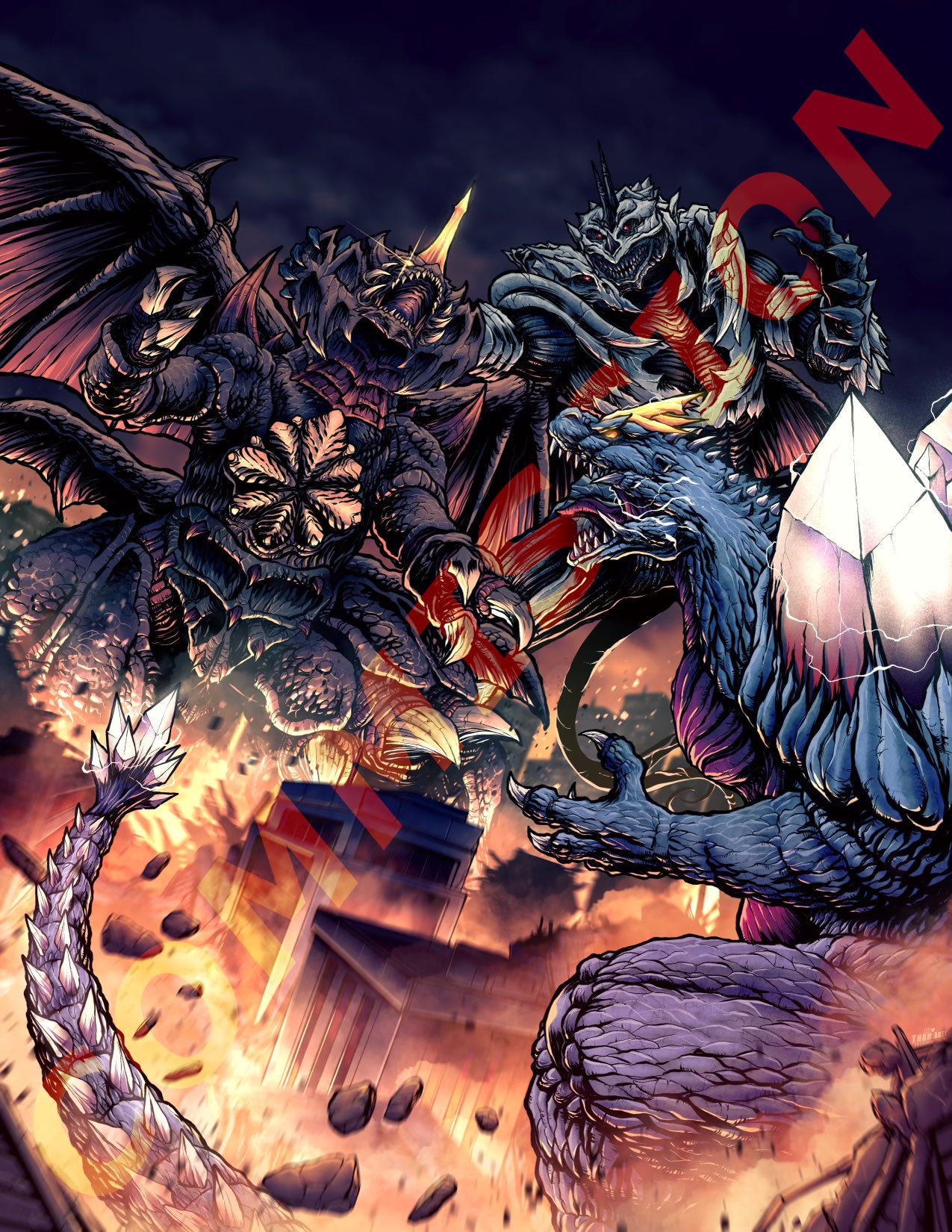alien, armor, artist_name, bat_wings, battle, carapace, claws, creature