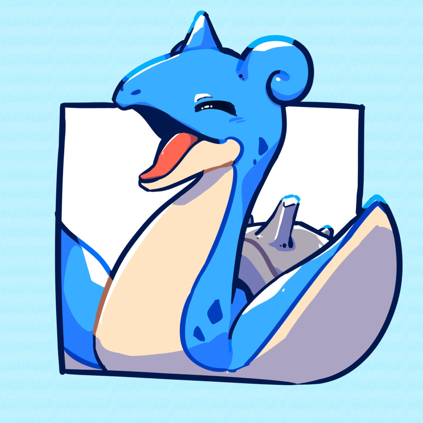 animal_focus, closed_eyes, facing_viewer, highres, horns, lapras, no_humans, open_mouth