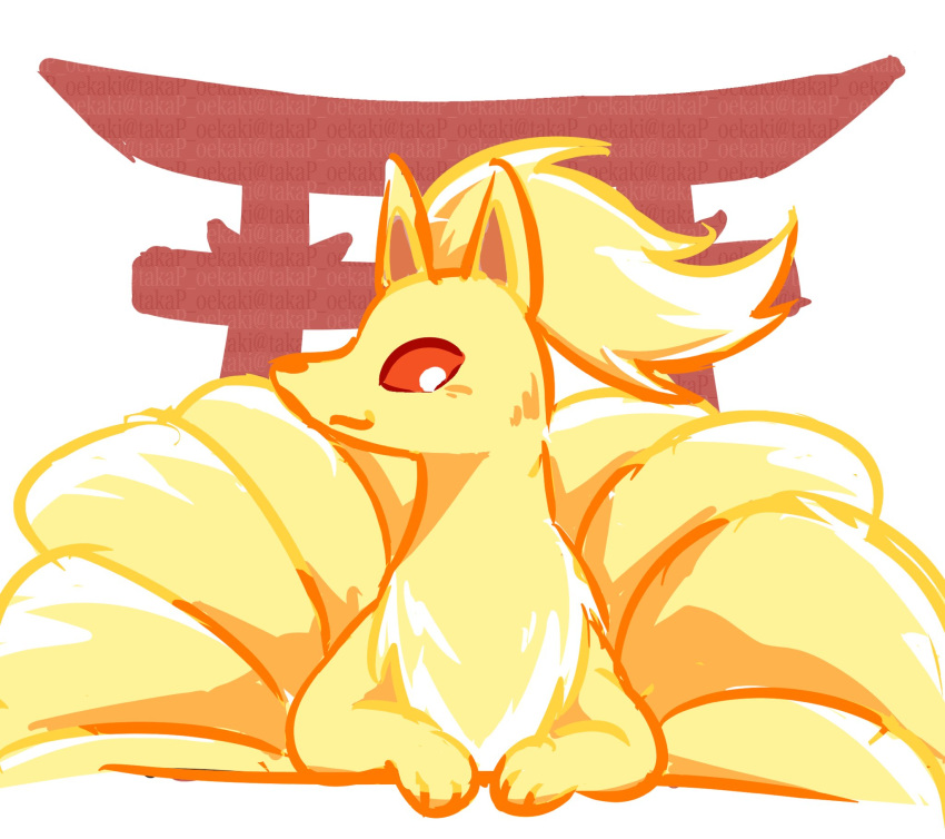 animal_focus, closed_mouth, fox, highres, looking_at_viewer, multiple_tails, ninetales, no_humans