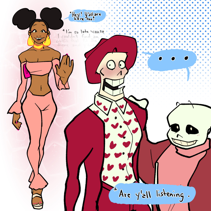 ..., 1girl, 2021, 2boys, 2d, afro_puffs, alternate_costume, artist_self-insert