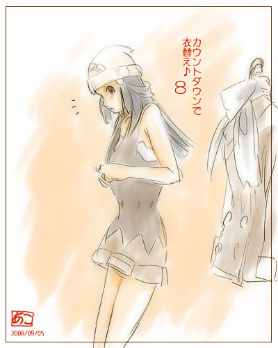 akosan, beanie, blue_hair, coat, hat, hikari_(pokemon), long_hair, lowres