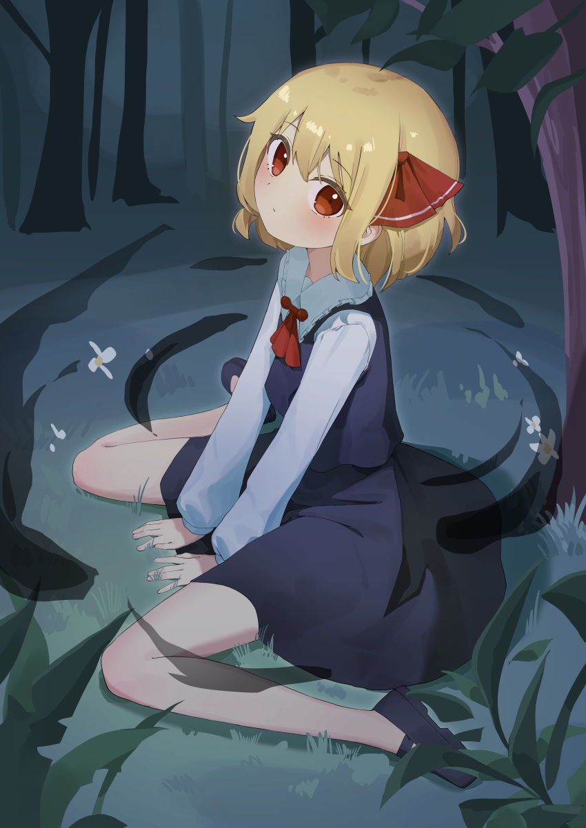 1girl, absurdres, ascot, black_shoes, black_skirt, black_vest, blonde_hair, blush