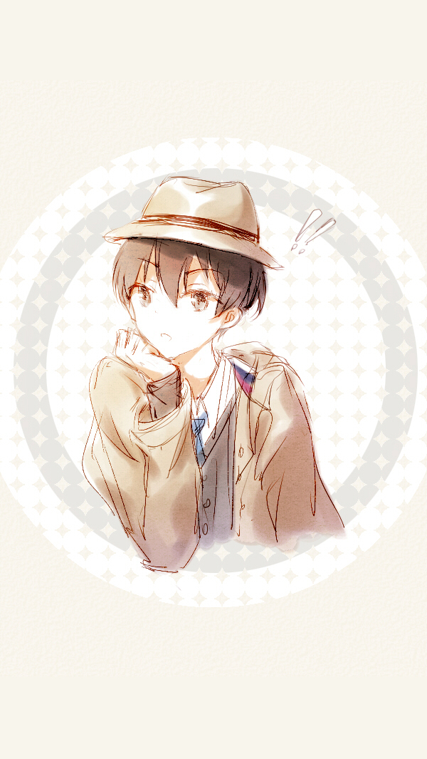 !, !!, 1boy, :o, blue_necktie, brown_eyes, brown_hair, coat