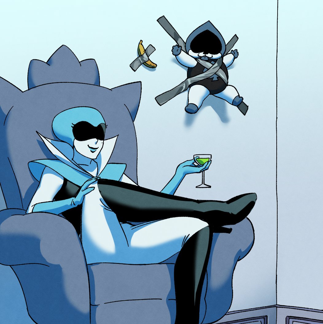 1boy, 1girl, banana, black_boots, blue_gloves, blue_lips, blue_tongue, boots
