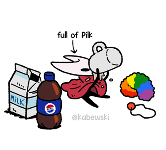 1girl, bottle, cloak, clown_nose, drinking, english_commentary, hollow_knight, hollow_knight:_silksong