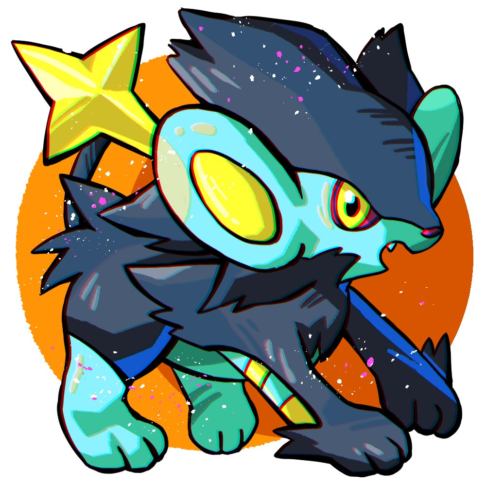 animal_focus, chromatic_aberration, colored_sclera, fang, full_body, looking_at_viewer, luxray, mint_nappa