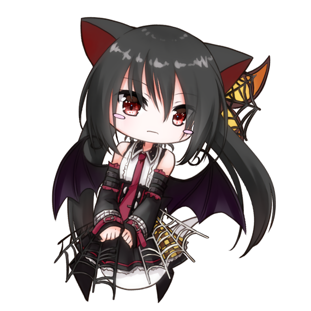 1girl, alternate_costume, animal_ears, bare_shoulders, bat_wings, black_hair, black_skirt, black_sleeves