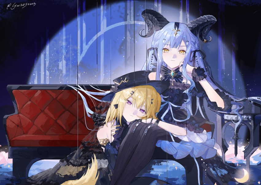2girls, absurdres, animal_ears, arknights, bang_dream!, bang_dream!_it's_mygo!!!!!, black_dress, black_gloves