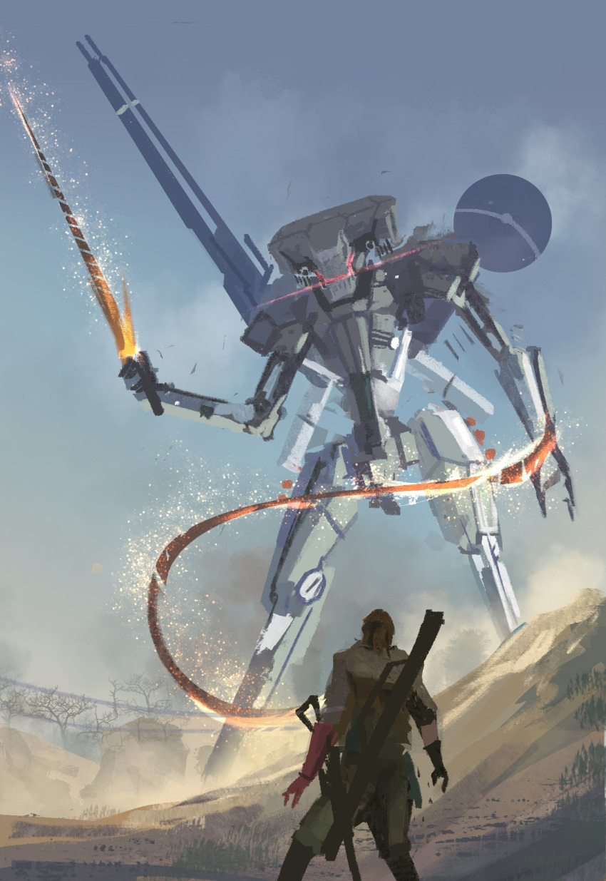 1boy, assault_visor, desert, energy_sword, glowing, glowing_sword, glowing_weapon, highres