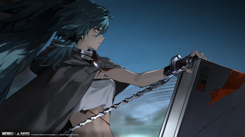 1girl, absurdres, black_cloak, black_gloves, blue_hair, box, cihui_(xinyue_tongxing), cloak