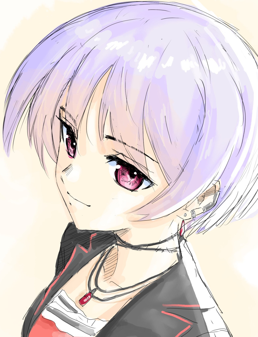 1girl, black_jacket, blue_hair, chaos;head, earclip, goth_fashion, highres, jacket