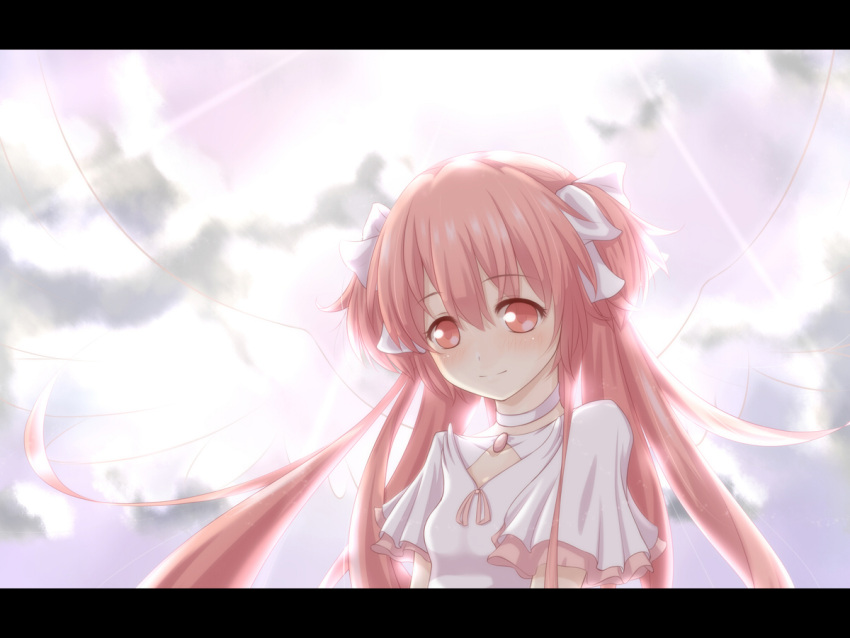 cloud, clouds, dress, goddess_madoka, kaname_madoka, letterboxed, long_hair, mahou_shoujo_madoka_magica